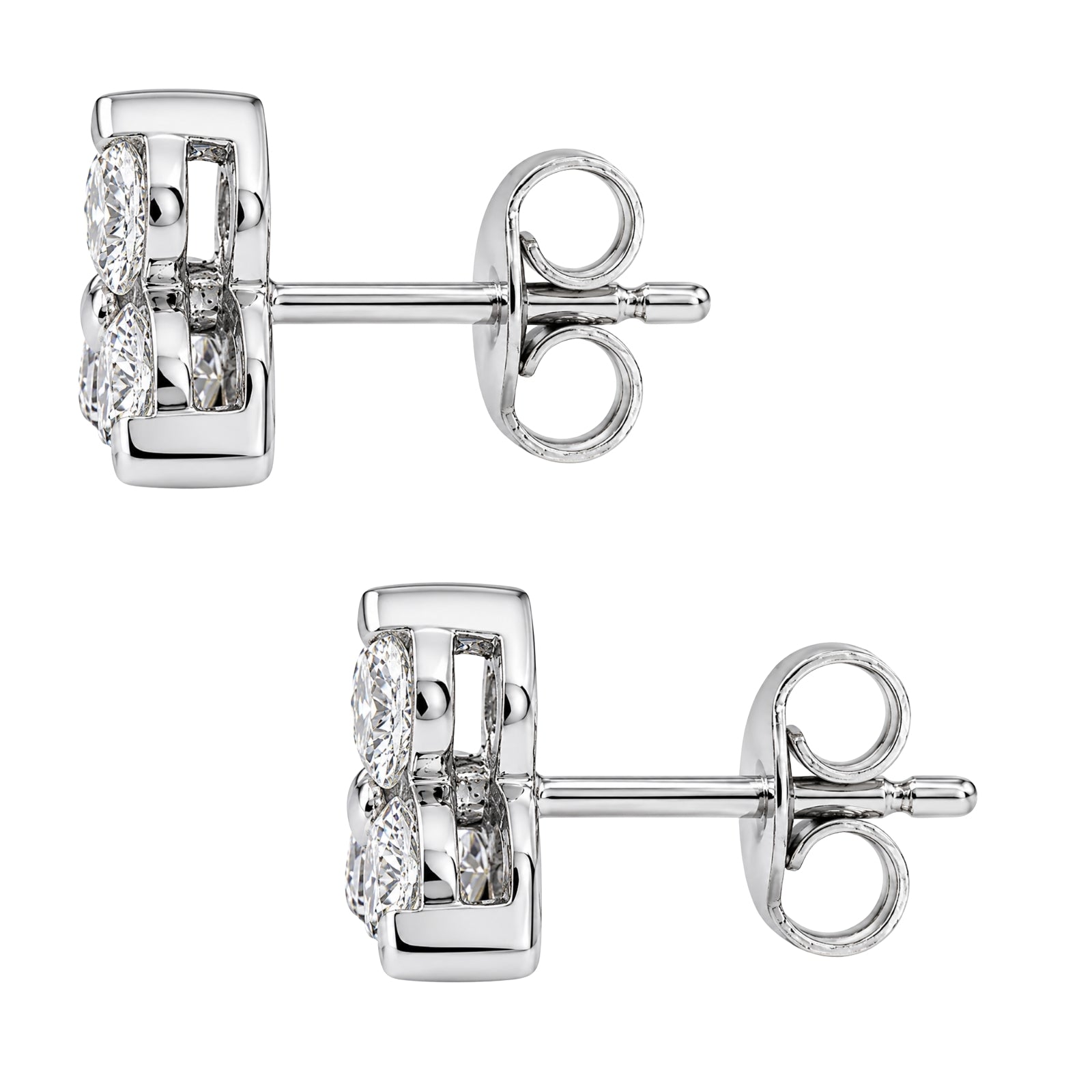 0.25 - 3.00 Carat T.W. Round-cut Lab Grown Diamond (F/VS+) 14K Gold 3 Stone Earrings with Double Notch Post & Pushback