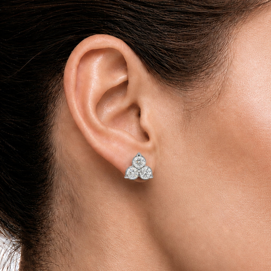 0.25 - 3.00 Carat T.W. Round-cut Lab Grown Diamond (F/VS+) 14K Gold 3 Stone Earrings with Double Notch Post & Pushback