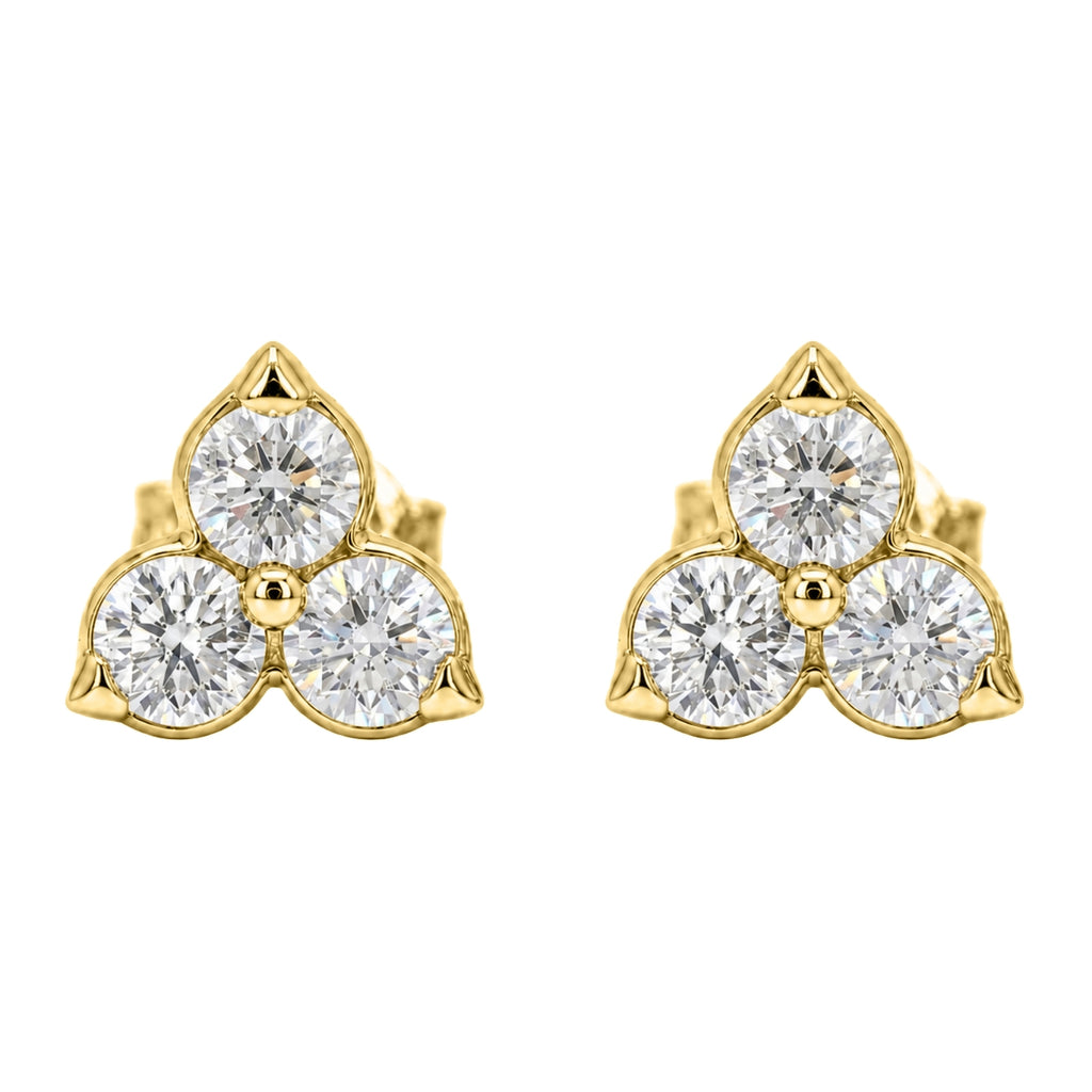 0.25 - 3.00 Carat T.W. Round-cut Lab Grown Diamond (F/VS+) 14K Gold 3 Stone Earrings with Double Notch Post & Pushback