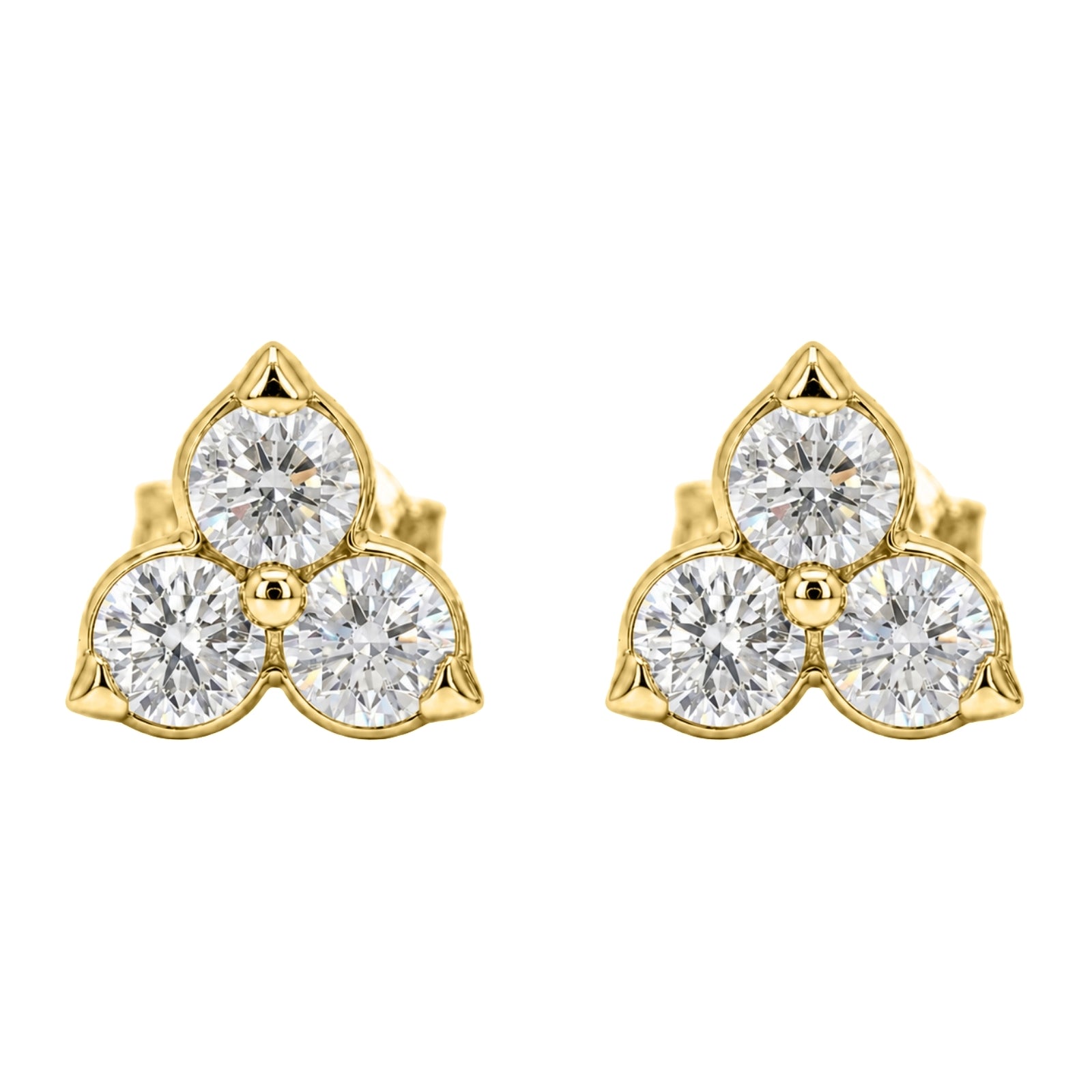 0.25 - 3.00 Carat T.W. Round-cut Lab Grown Diamond (F/VS+) 14K Gold 3 Stone Earrings with Double Notch Post & Pushback
