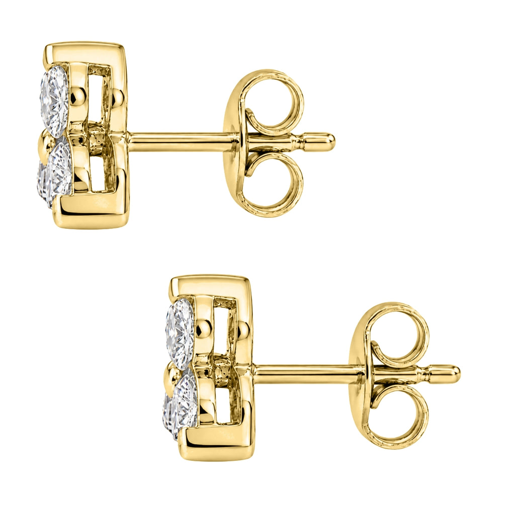 0.25 - 3.00 Carat T.W. Round-cut Lab Grown Diamond (F/VS+) 14K Gold 3 Stone Earrings with Double Notch Post & Pushback
