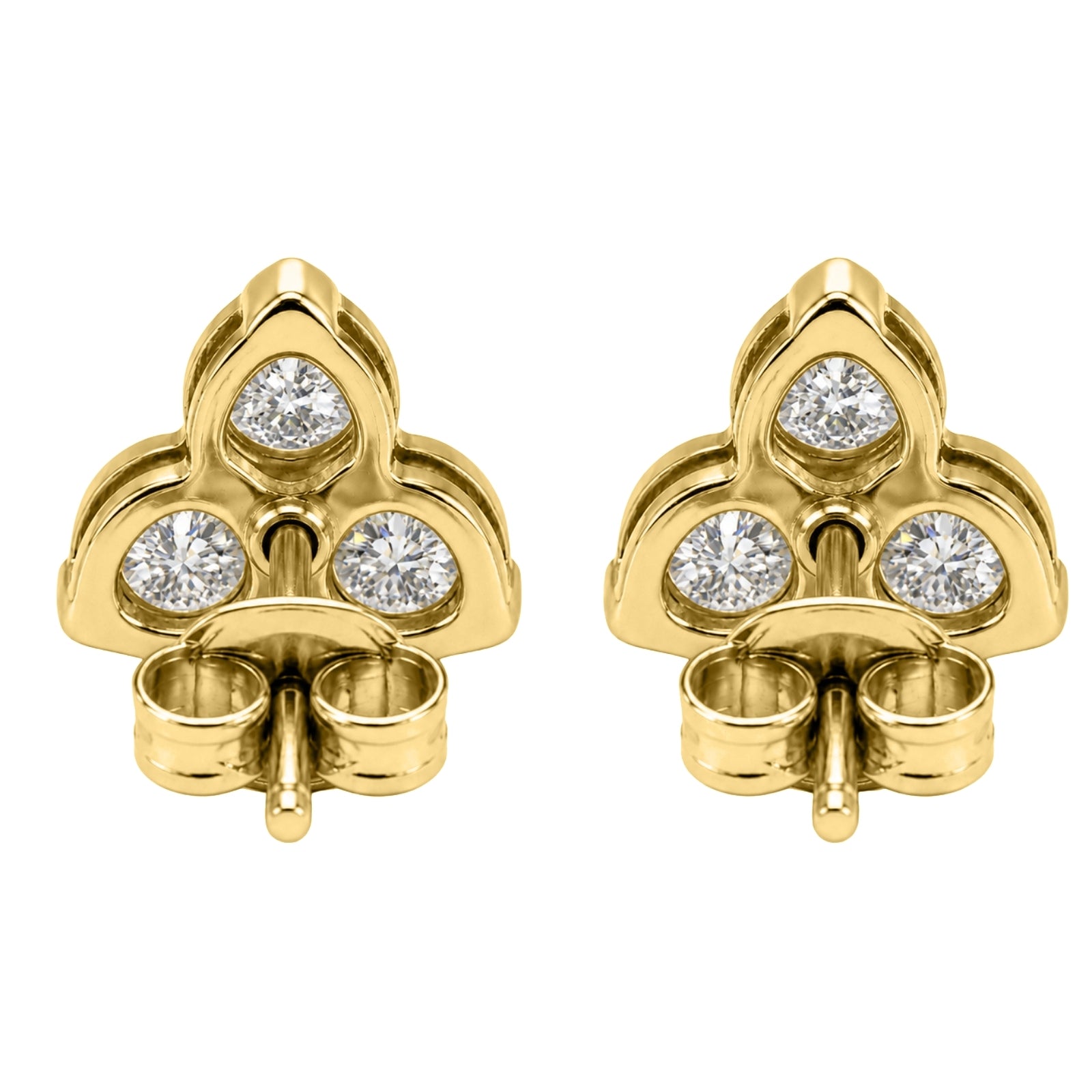 0.25 - 3.00 Carat T.W. Round-cut Lab Grown Diamond (F/VS+) 14K Gold 3 Stone Earrings with Double Notch Post & Pushback