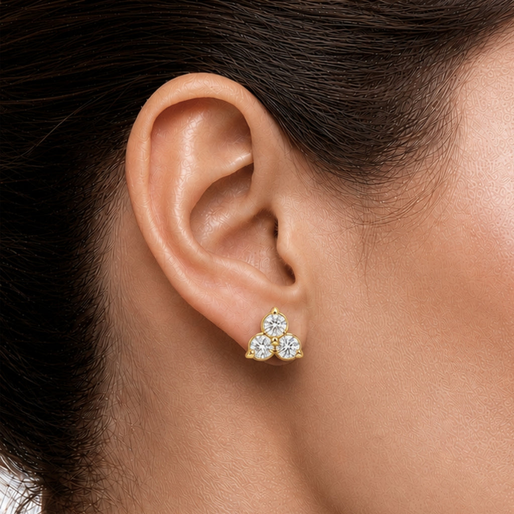 0.25 - 3.00 Carat T.W. Round-cut Lab Grown Diamond (F/VS+) 14K Gold 3 Stone Earrings with Double Notch Post & Pushback