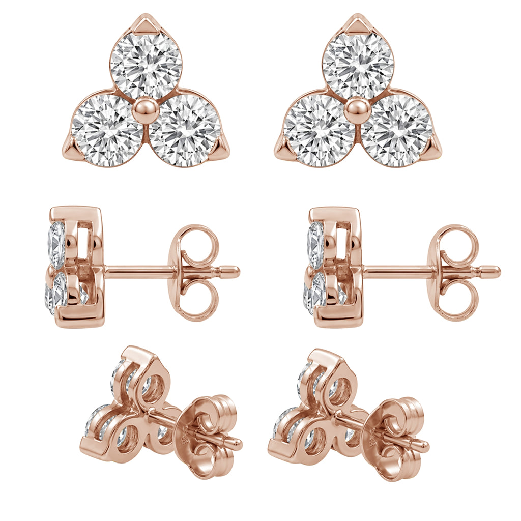 0.25 - 3.00 Carat T.W. Round-cut Lab Grown Diamond (F/VS+) 14K Gold 3 Stone Earrings with Double Notch Post & Pushback