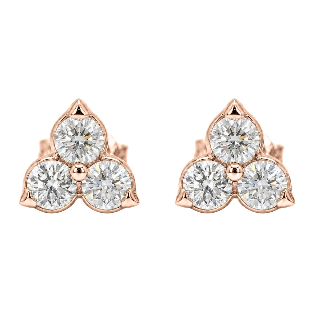 0.25 - 3.00 Carat T.W. Round-cut Lab Grown Diamond (F/VS+) 14K Gold 3 Stone Earrings with Double Notch Post & Pushback