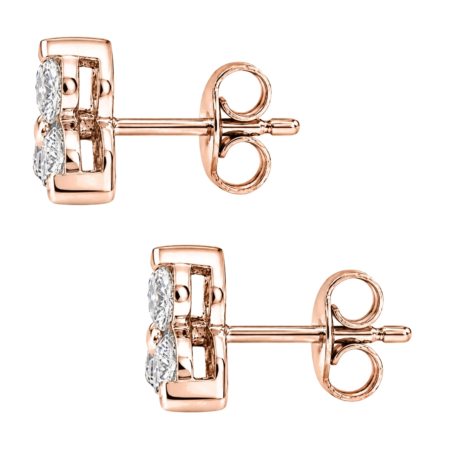 0.25 - 3.00 Carat T.W. Round-cut Lab Grown Diamond (F/VS+) 14K Gold 3 Stone Earrings with Double Notch Post & Pushback