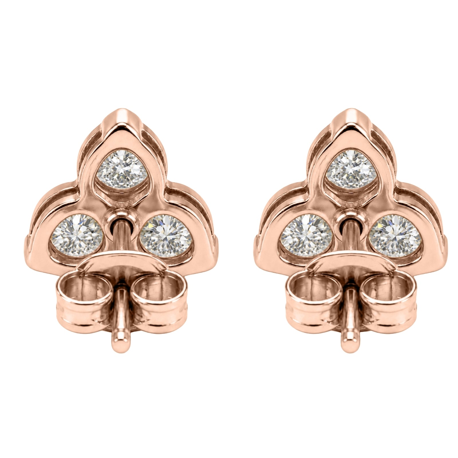 0.25 - 3.00 Carat T.W. Round-cut Lab Grown Diamond (F/VS+) 14K Gold 3 Stone Earrings with Double Notch Post & Pushback