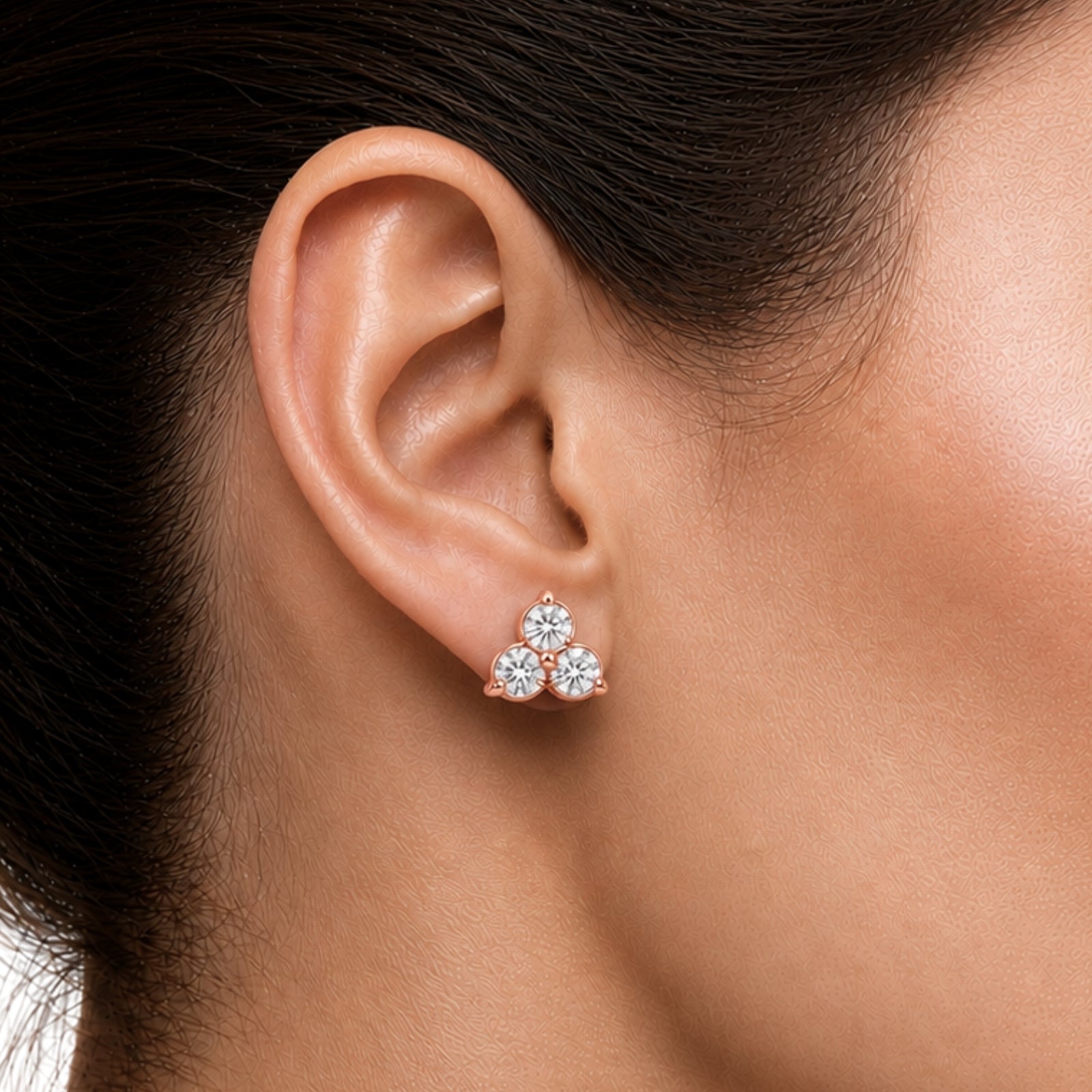 0.25 - 3.00 Carat T.W. Round-cut Lab Grown Diamond (F/VS+) 14K Gold 3 Stone Earrings with Double Notch Post & Pushback