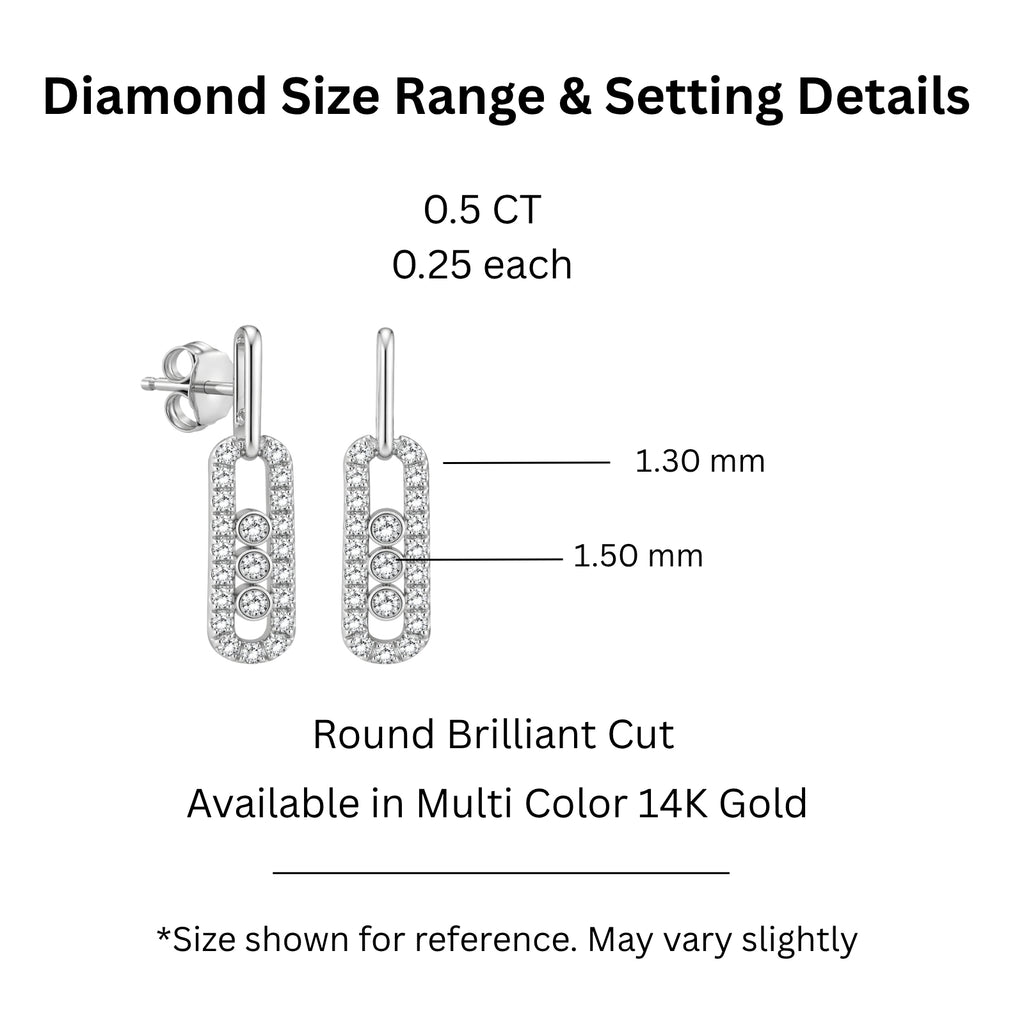 0.50 Carat T.W. Round-cut Lab Grown Diamond (F/VS+) 14K Gold Drop Earrings with Double Notch Post & Pushback