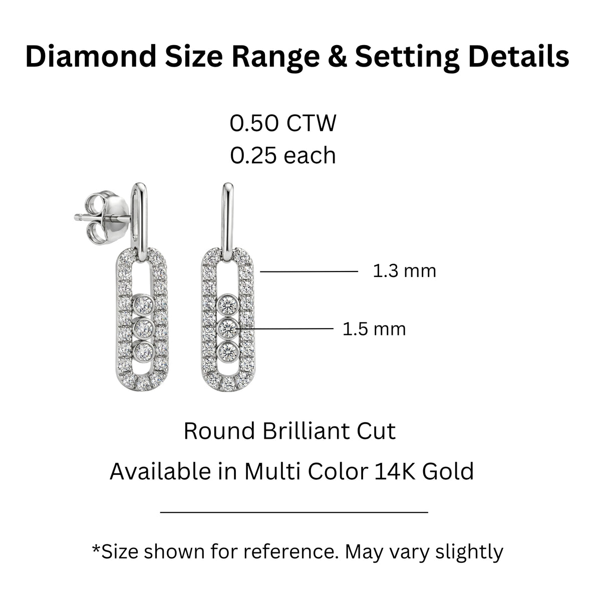 0.50 Carat T.W. Round-cut Lab Grown Diamond (F/VS+) 14K Gold Drop Earrings with Double Notch Post & Pushback
