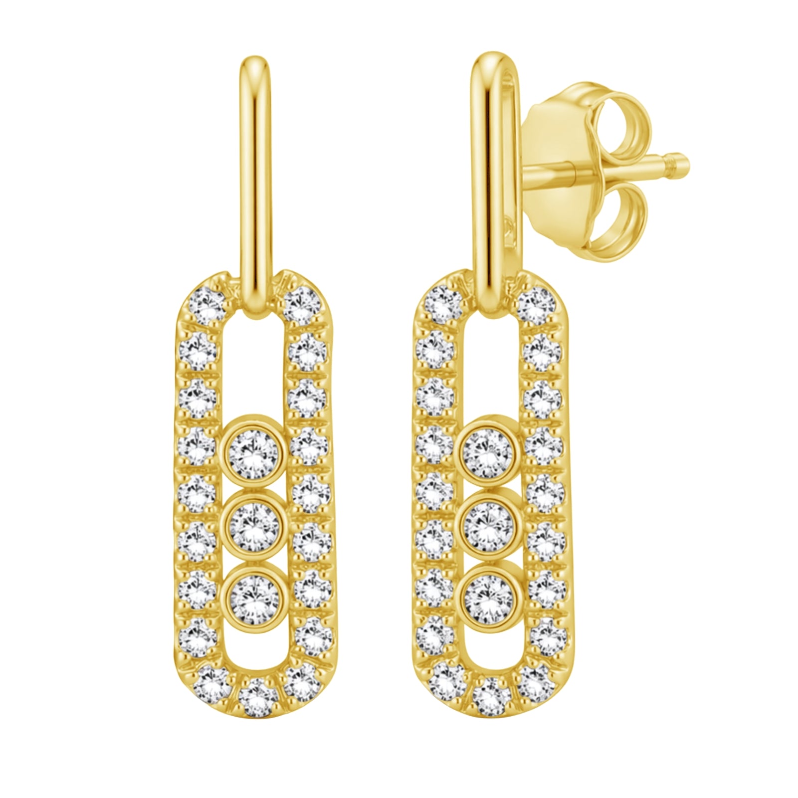 0.50 Carat T.W. Round-cut Lab Grown Diamond (F/VS+) 14K Gold Drop Earrings with Double Notch Post & Pushback