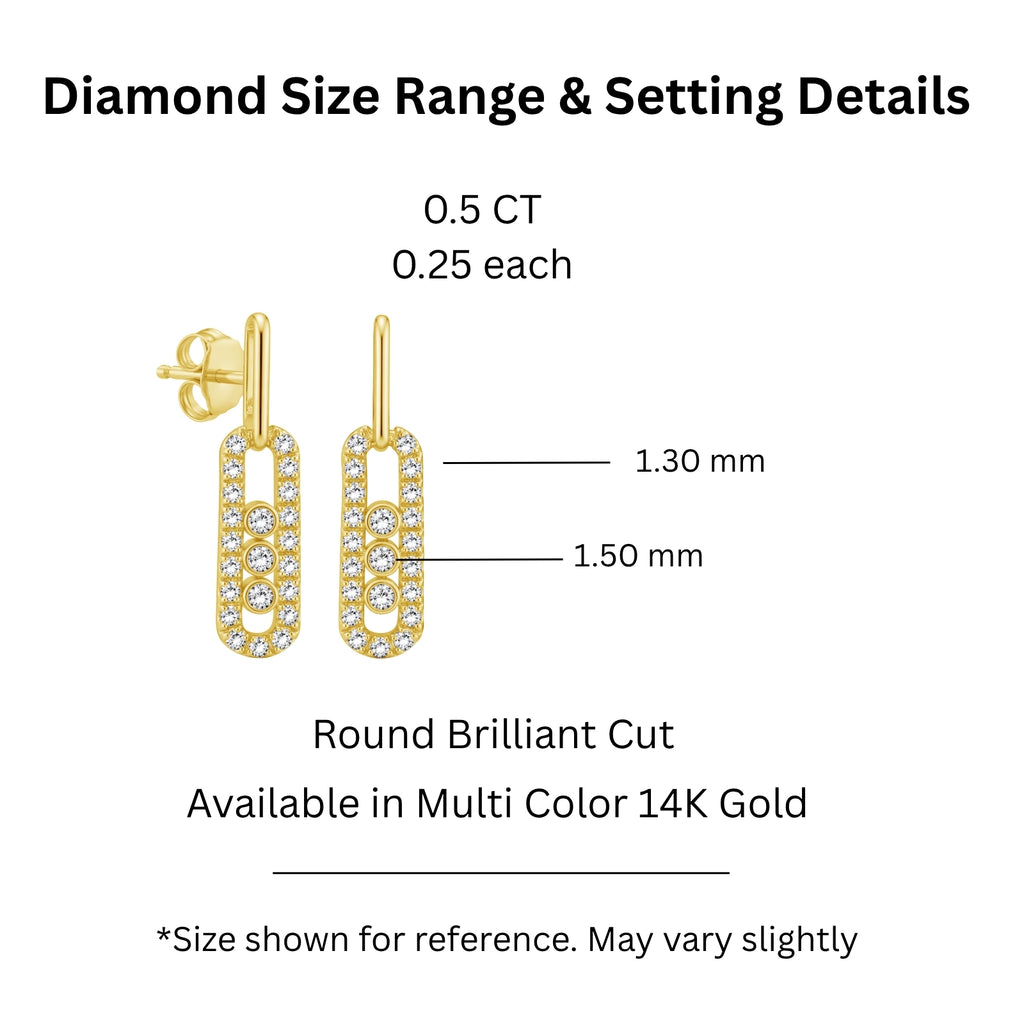 0.50 Carat T.W. Round-cut Lab Grown Diamond (F/VS+) 14K Gold Drop Earrings with Double Notch Post & Pushback