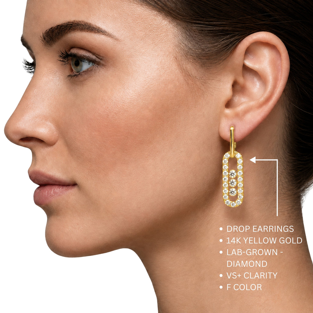 0.50 Carat T.W. Round-cut Lab Grown Diamond (F/VS+) 14K Gold Drop Earrings with Double Notch Post & Pushback