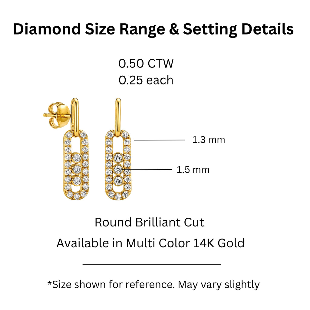 0.50 Carat T.W. Round-cut Lab Grown Diamond (F/VS+) 14K Gold Drop Earrings with Double Notch Post & Pushback