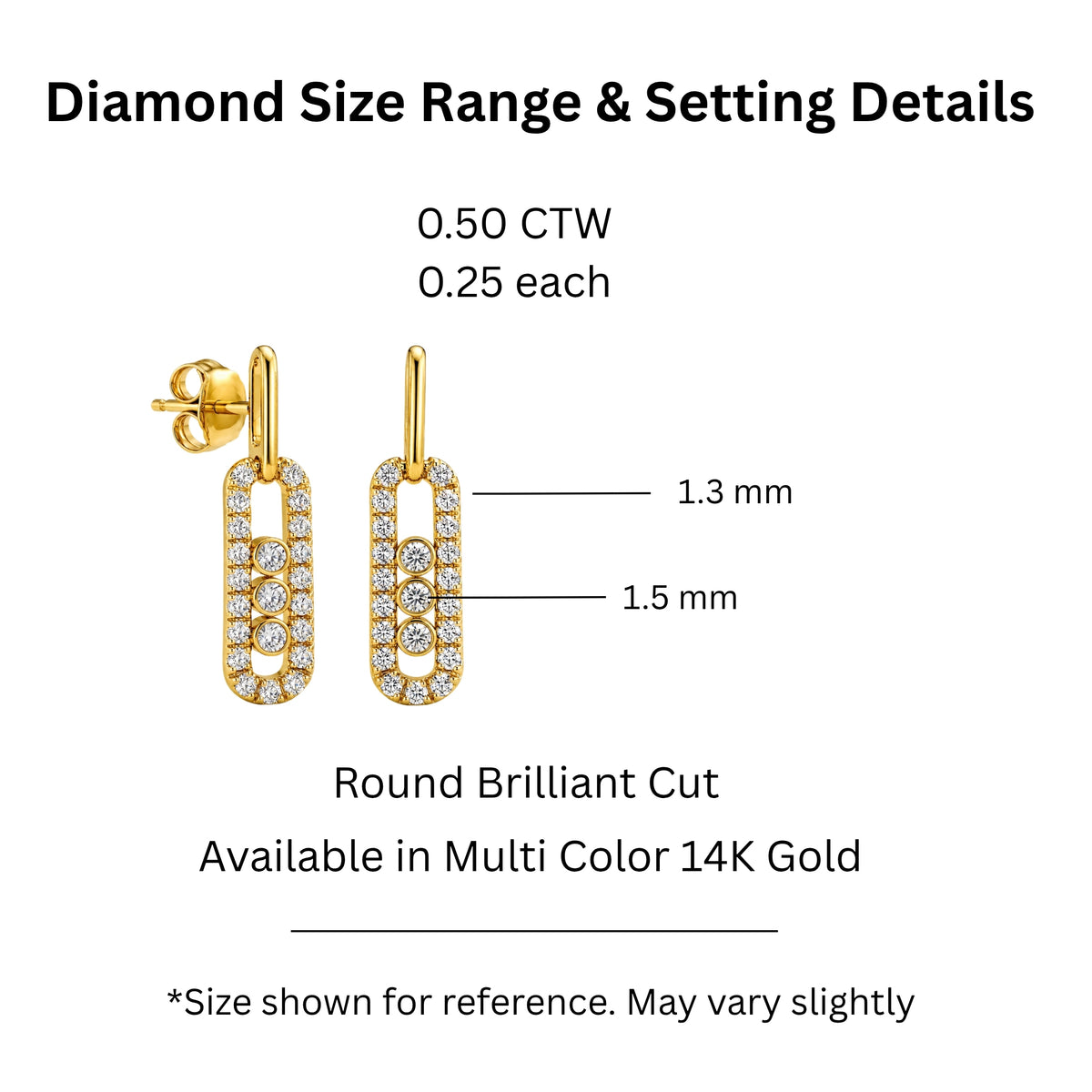 0.50 Carat T.W. Round-cut Lab Grown Diamond (F/VS+) 14K Gold Drop Earrings with Double Notch Post & Pushback