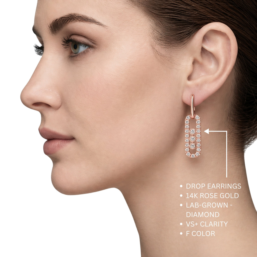 0.50 Carat T.W. Round-cut Lab Grown Diamond (F/VS+) 14K Gold Drop Earrings with Double Notch Post & Pushback
