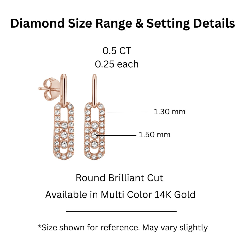 0.50 Carat T.W. Round-cut Lab Grown Diamond (F/VS+) 14K Gold Drop Earrings with Double Notch Post & Pushback