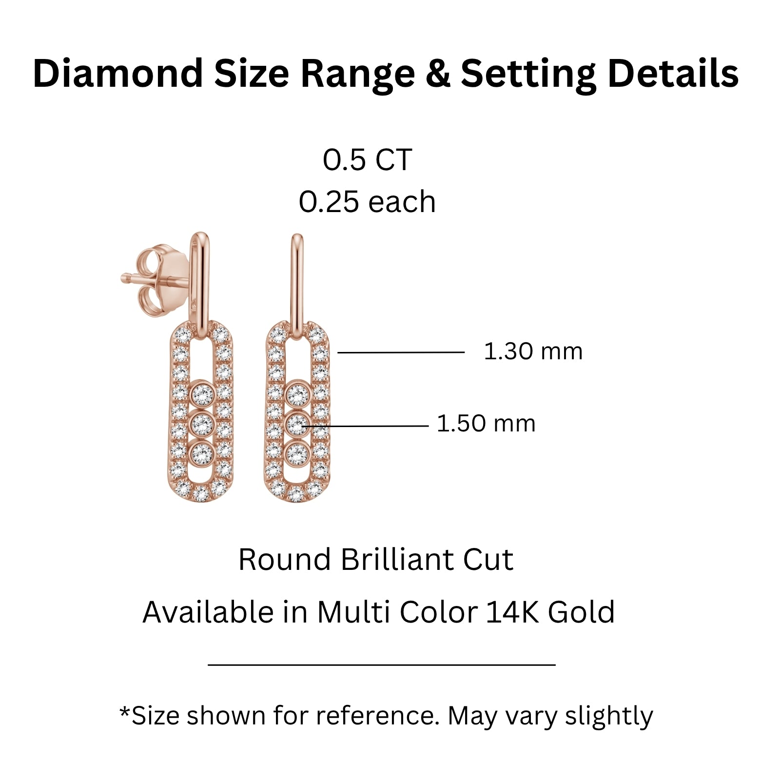 0.50 Carat T.W. Round-cut Lab Grown Diamond (F/VS+) 14K Gold Drop Earrings with Double Notch Post & Pushback