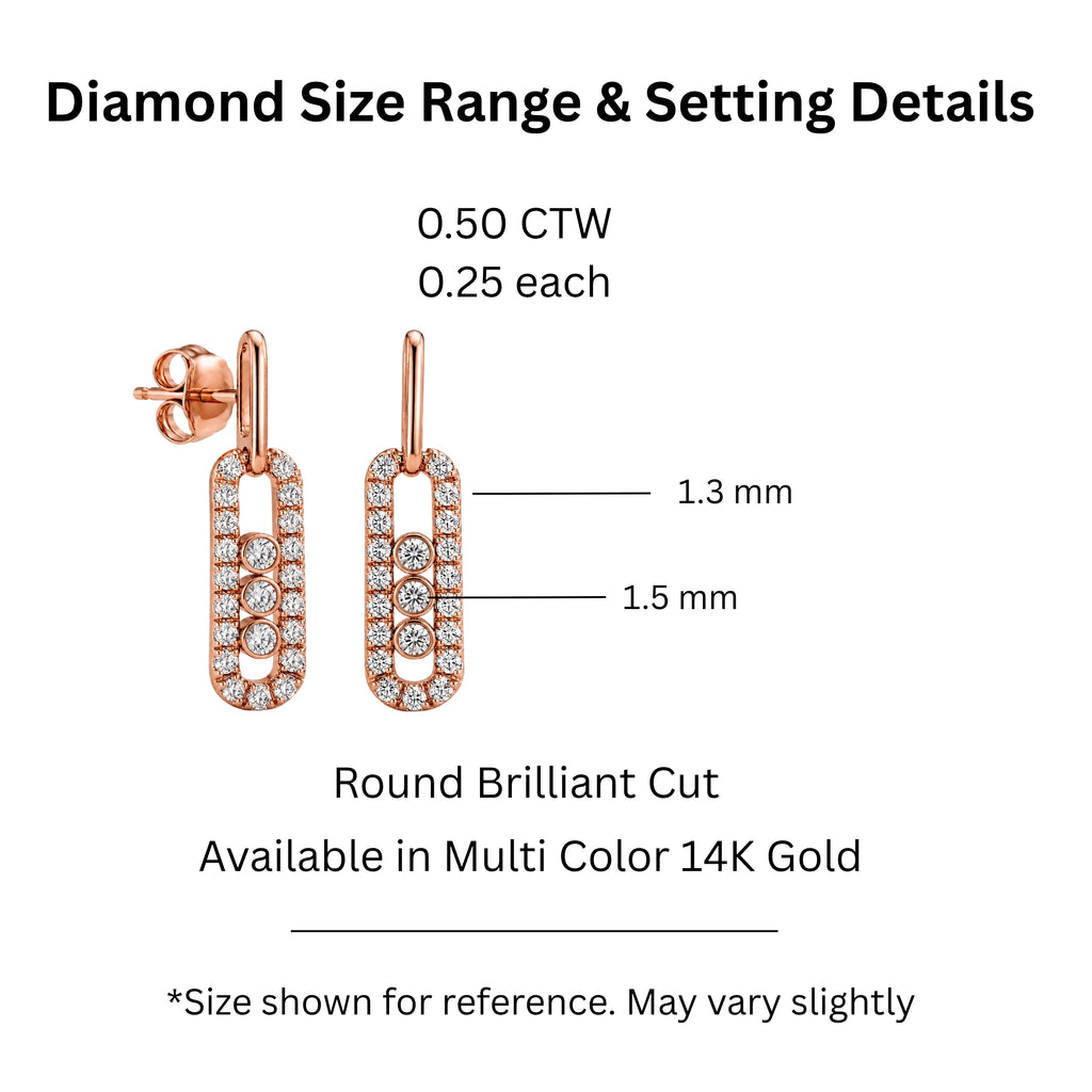 0.50 Carat T.W. Round-cut Lab Grown Diamond (F/VS+) 14K Gold Drop Earrings with Double Notch Post & Pushback
