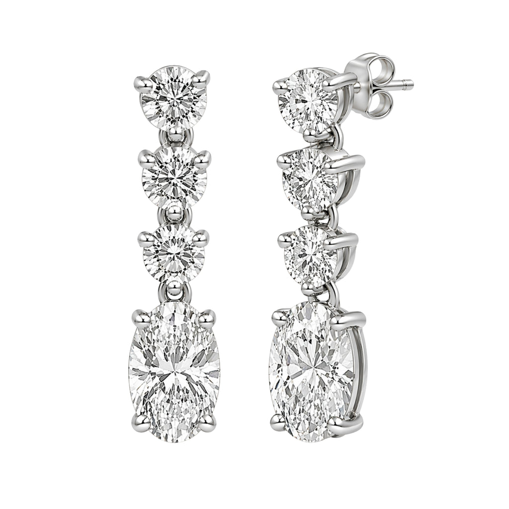 3.00 Carat T.W. Oval/Round-cut Lab Grown Diamond (F/VS+) 14K Gold Drop Earrings with Double Notch Post & Pushback