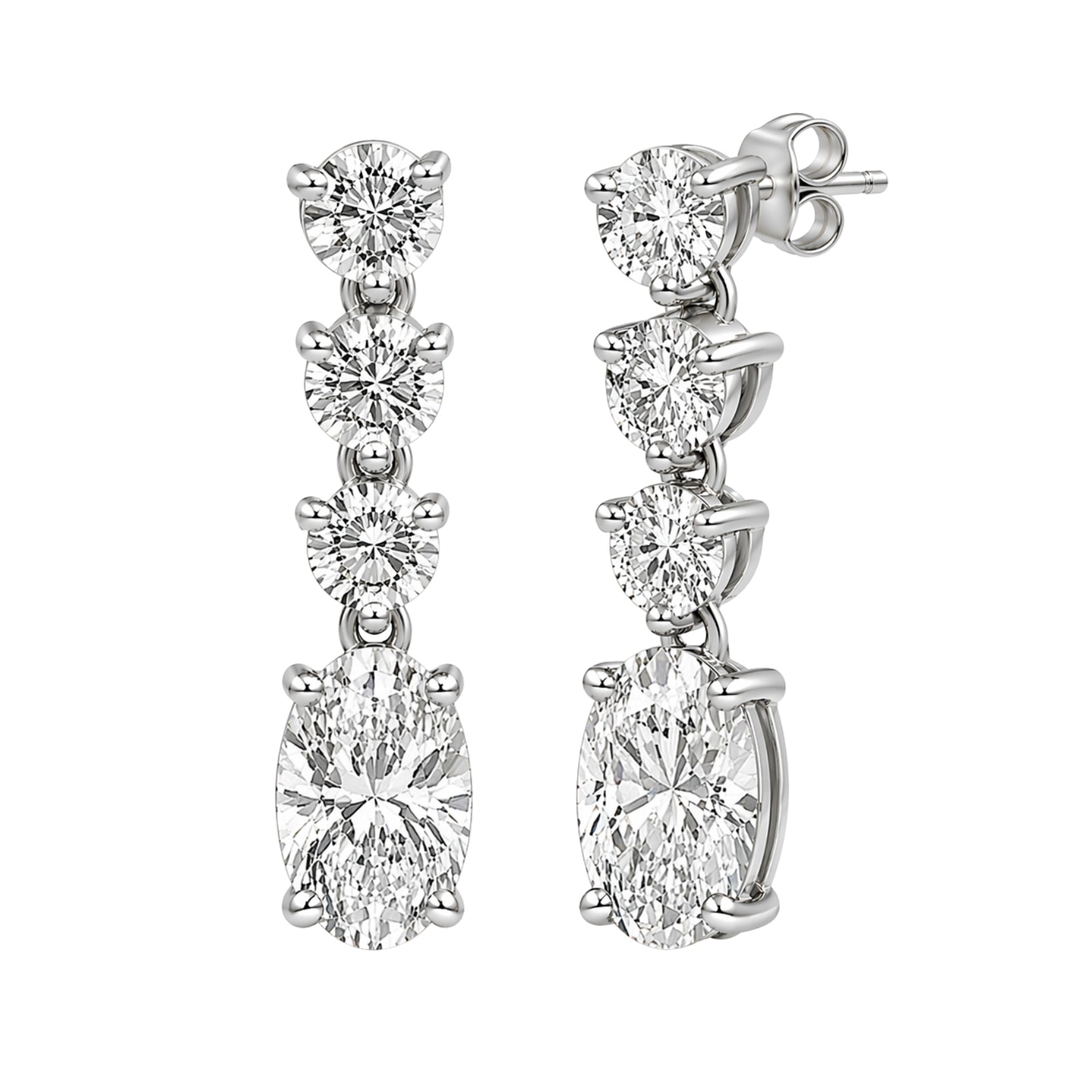 3.00 Carat T.W. Oval/Round-cut Lab Grown Diamond (F/VS+) 14K Gold Drop Earrings with Double Notch Post & Pushback