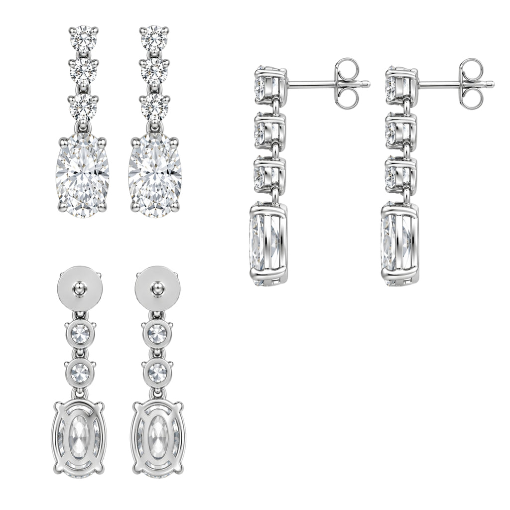 3.00 Carat T.W. Oval/Round-cut Lab Grown Diamond (F/VS+) 14K Gold Drop Earrings with Double Notch Post & Pushback