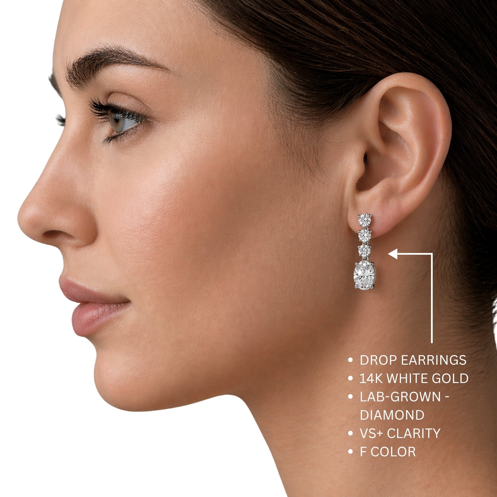 3.00 Carat T.W. Oval/Round-cut Lab Grown Diamond (F/VS+) 14K Gold Drop Earrings with Double Notch Post & Pushback