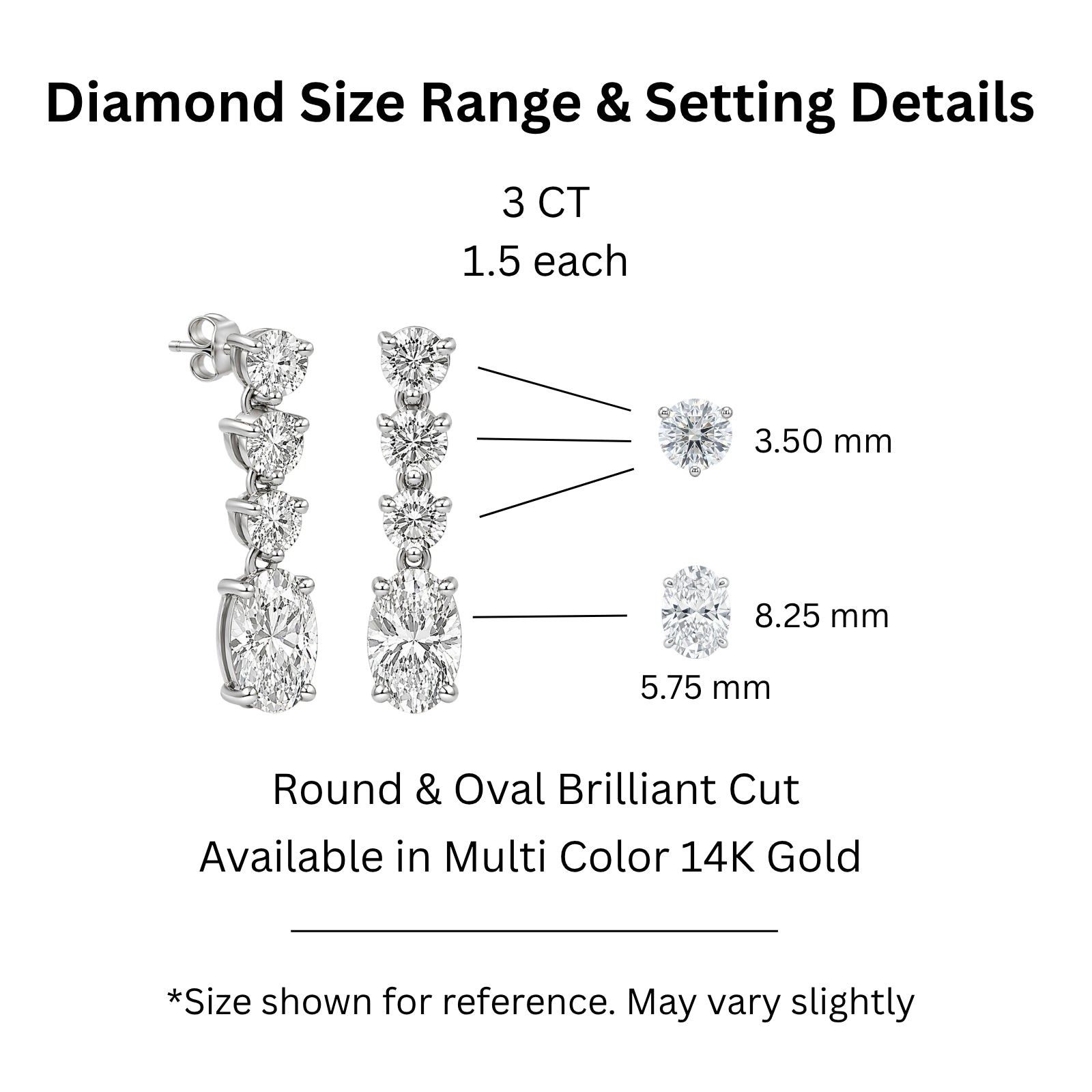 3.00 Carat T.W. Oval/Round-cut Lab Grown Diamond (F/VS+) 14K Gold Drop Earrings with Double Notch Post & Pushback