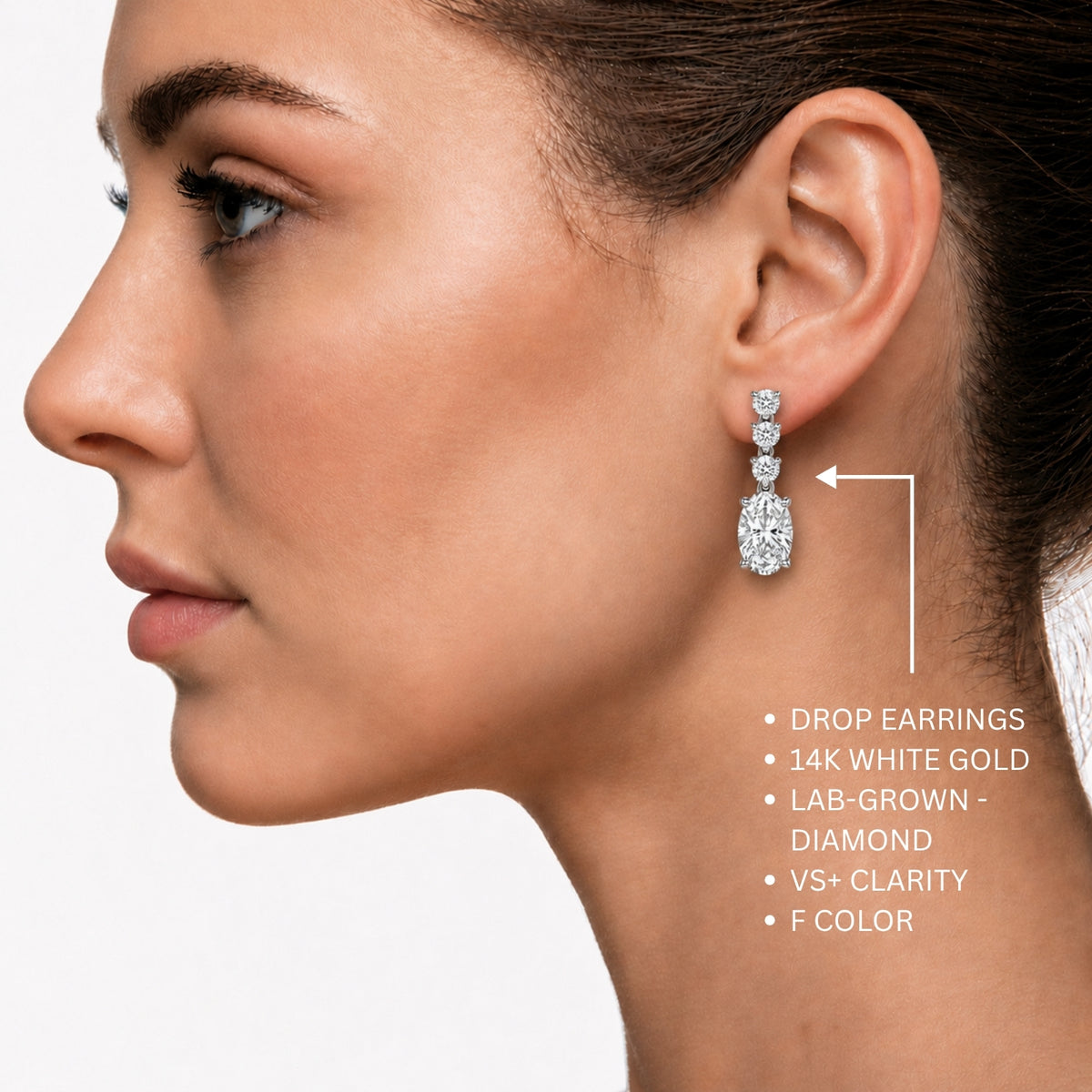 3.00 Carat T.W. Oval/Round-cut Lab Grown Diamond (F/VS+) 14K Gold Drop Earrings with Double Notch Post & Pushback