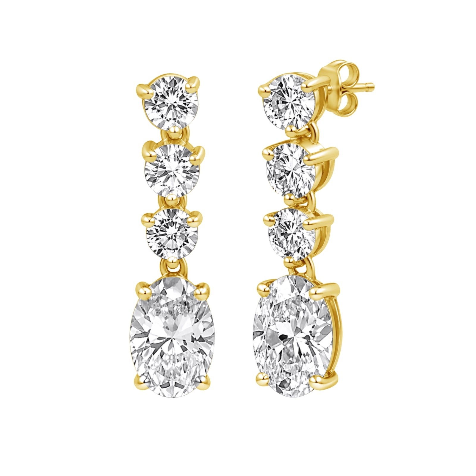 3.00 Carat T.W. Oval/Round-cut Lab Grown Diamond (F/VS+) 14K Gold Drop Earrings with Double Notch Post & Pushback