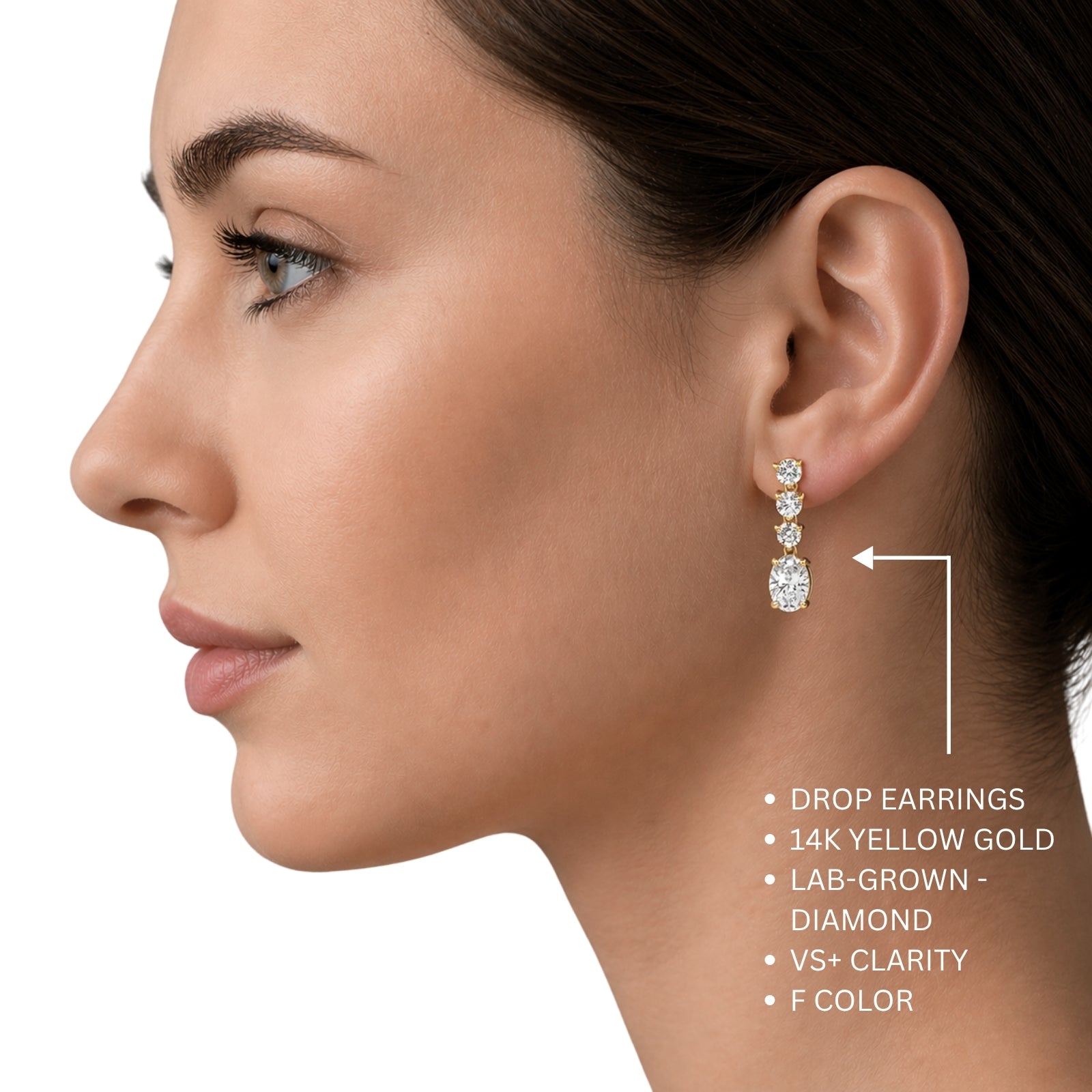 3.00 Carat T.W. Oval/Round-cut Lab Grown Diamond (F/VS+) 14K Gold Drop Earrings with Double Notch Post & Pushback