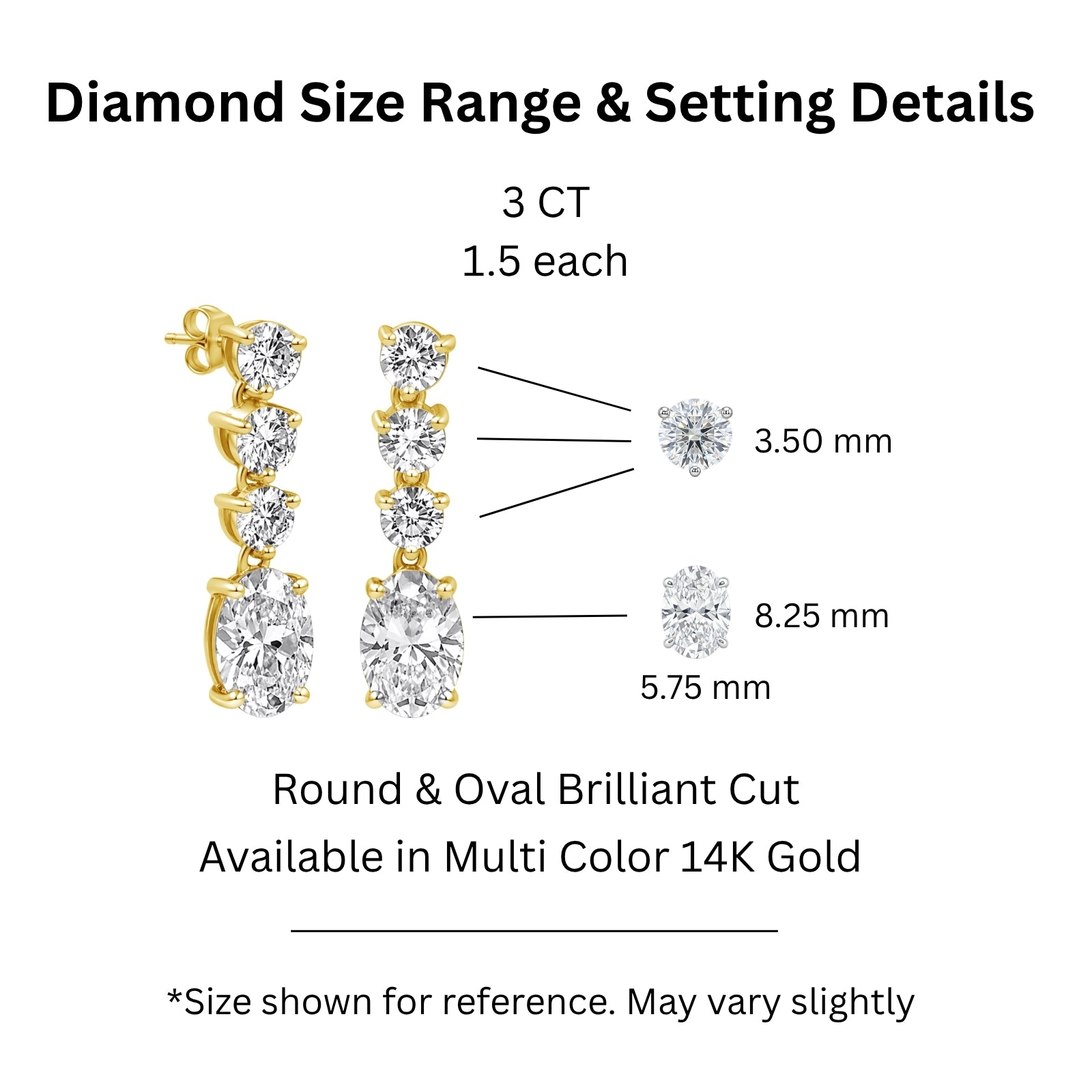 3.00 Carat T.W. Oval/Round-cut Lab Grown Diamond (F/VS+) 14K Gold Drop Earrings with Double Notch Post & Pushback