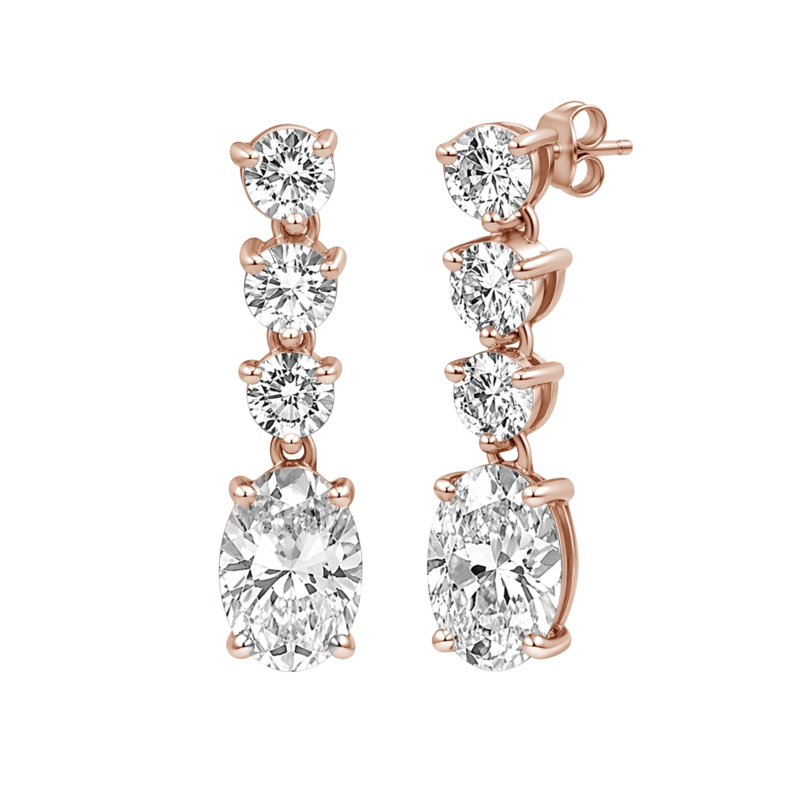 3.00 Carat T.W. Oval/Round-cut Lab Grown Diamond (F/VS+) 14K Gold Drop Earrings with Double Notch Post & Pushback
