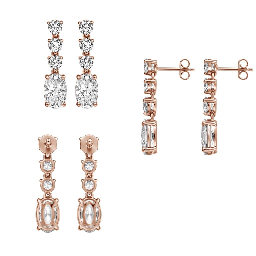 3.00 Carat T.W. Oval/Round-cut Lab Grown Diamond (F/VS+) 14K Gold Drop Earrings with Double Notch Post & Pushback