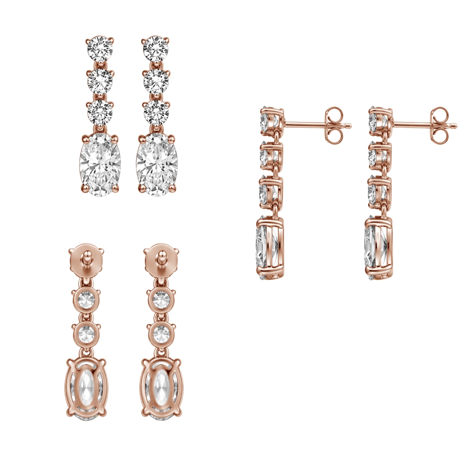 3.00 Carat T.W. Oval/Round-cut Lab Grown Diamond (F/VS+) 14K Gold Drop Earrings with Double Notch Post & Pushback