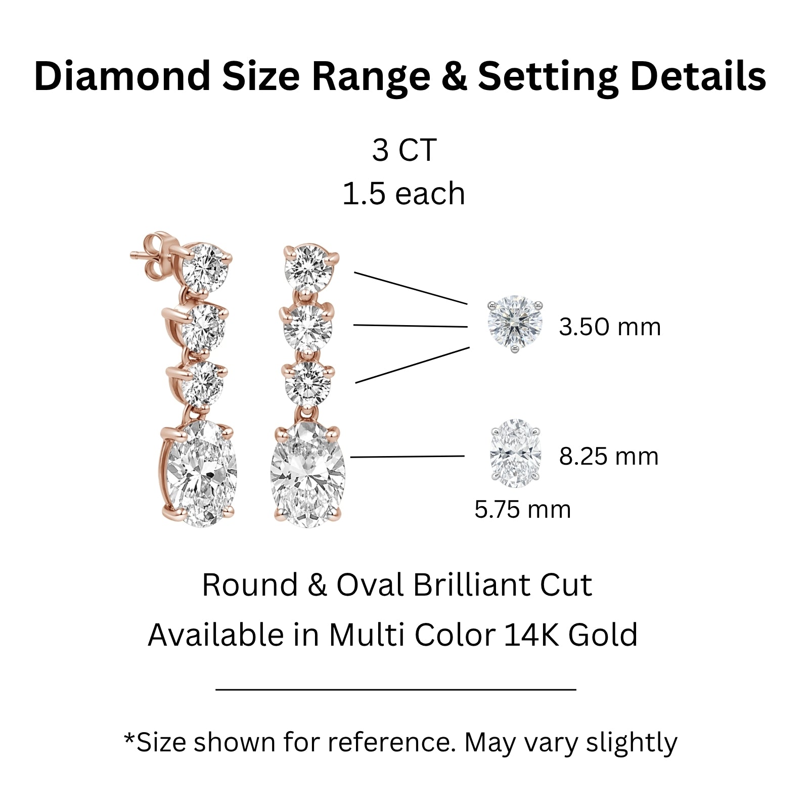 3.00 Carat T.W. Oval/Round-cut Lab Grown Diamond (F/VS+) 14K Gold Drop Earrings with Double Notch Post & Pushback