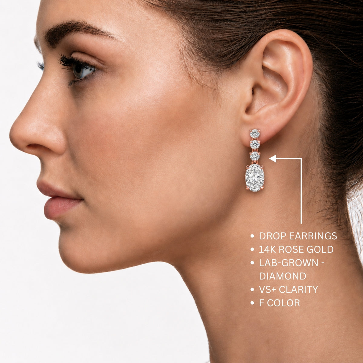 3.00 Carat T.W. Oval/Round-cut Lab Grown Diamond (F/VS+) 14K Gold Drop Earrings with Double Notch Post & Pushback