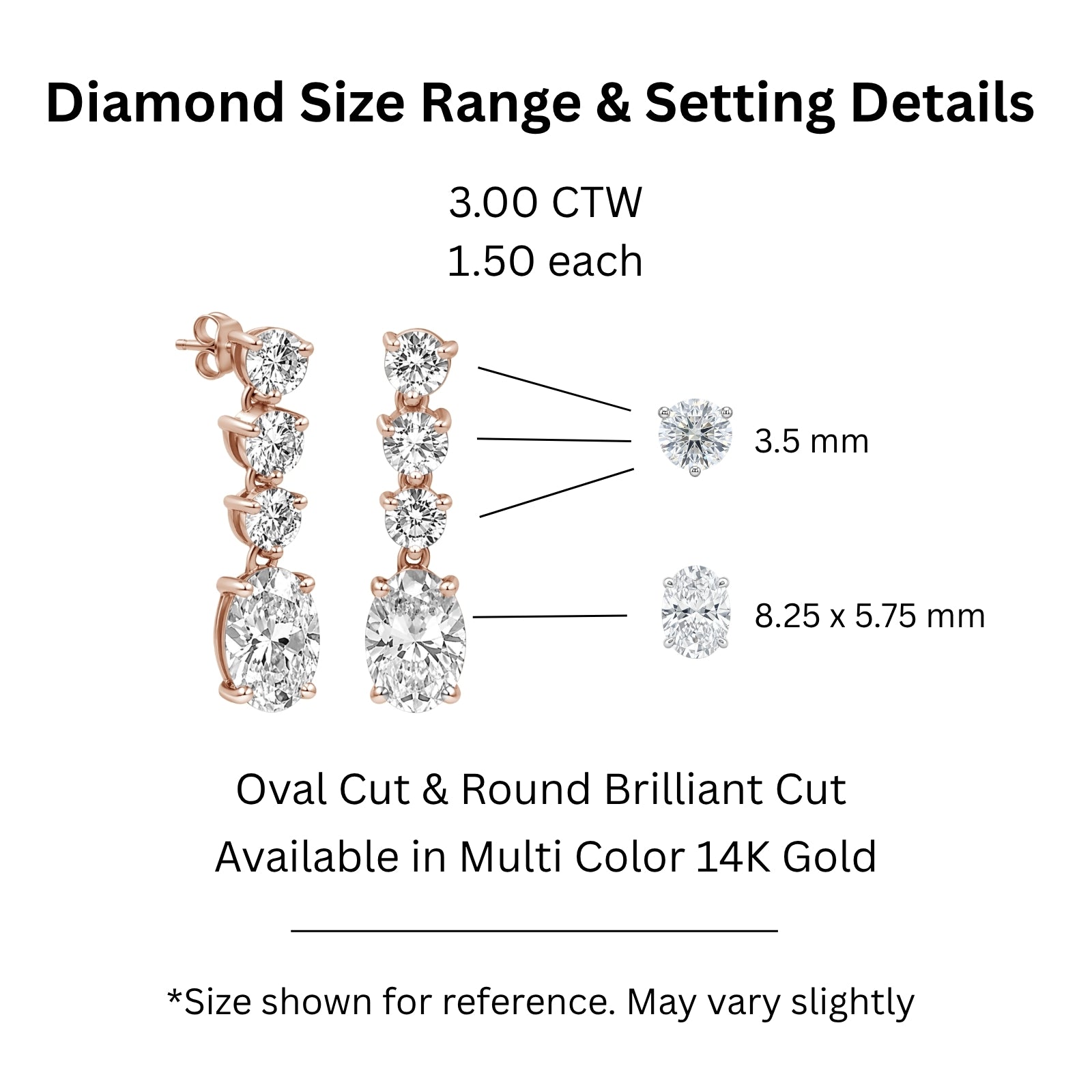 3.00 Carat T.W. Oval/Round-cut Lab Grown Diamond (F/VS+) 14K Gold Drop Earrings with Double Notch Post & Pushback