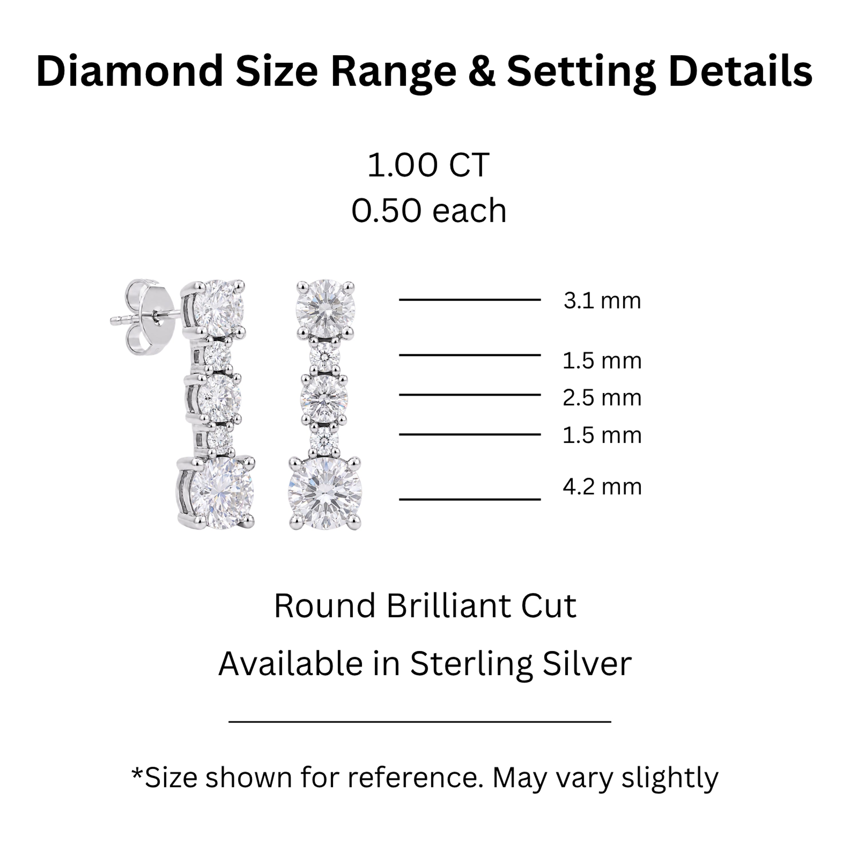 Diamonair Lab Grown Diamond (F/VS+) 1.00 carat Round cut Sterling Silver Drop Earrings - Sterling Silver | Gold over Silver