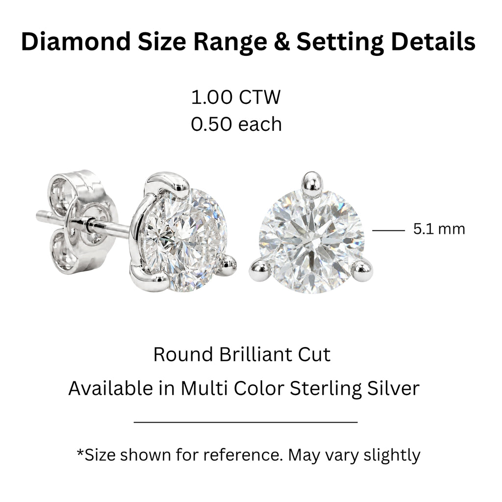 Diamonair Lab-Grown Diamond Earrings for Women | Sterling Silver | Emerald Cut | Prong, Push Back | F Color, VS+ Clarity | 1.00 Total Carat Weight | Anniversary, Wedding, Birthday Gift
