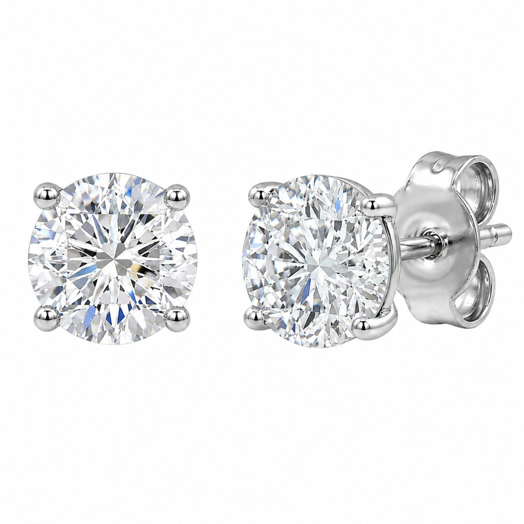 Diamonair Lab Grown Diamond (F/VS+) 5.00 carat Round cut Sterling Silver Stud Earrings - Sterling Silver | Gold over Silver