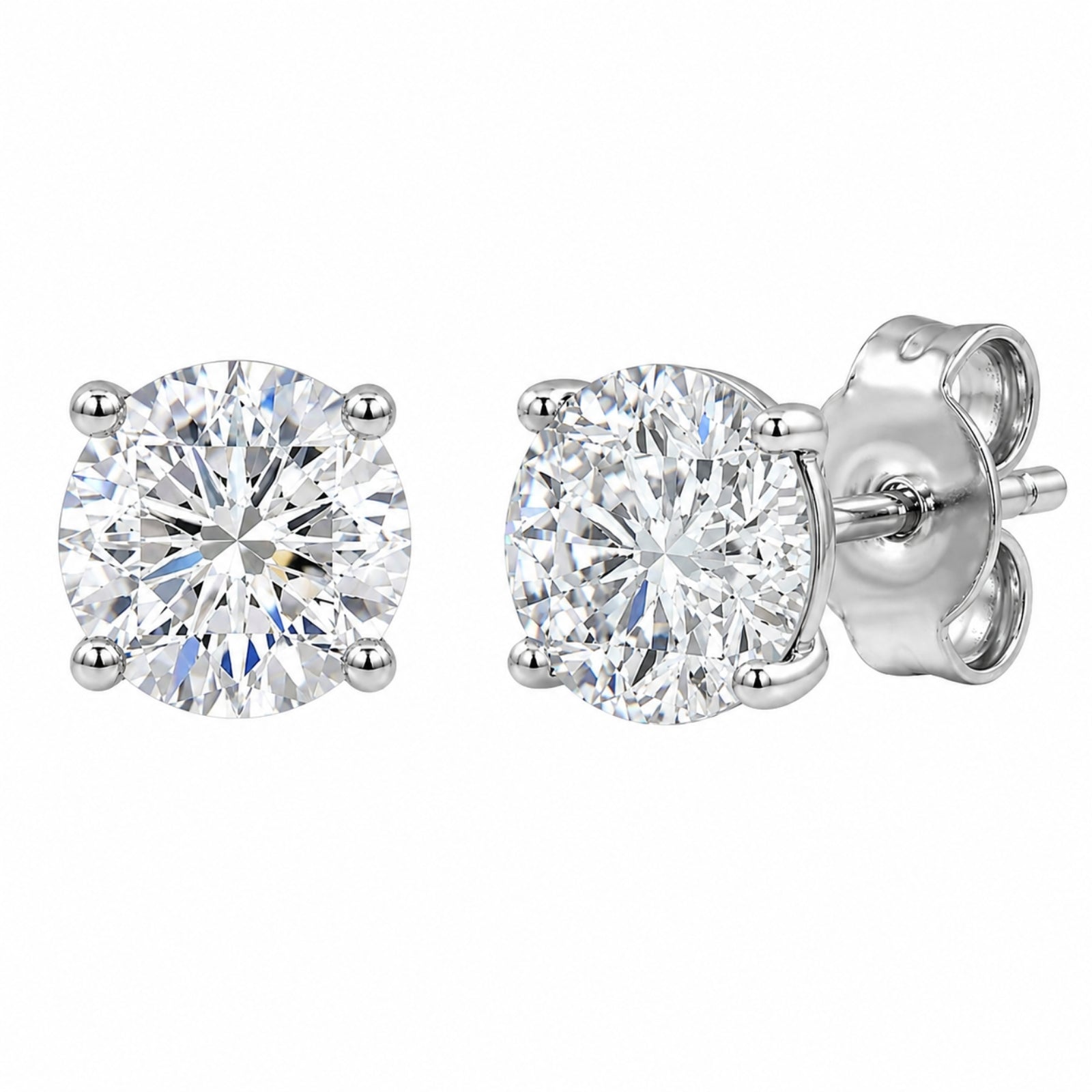 Diamonair Lab Grown Diamond (F/VS+) 5.00 carat Round cut Sterling Silver Stud Earrings - Sterling Silver | Gold over Silver