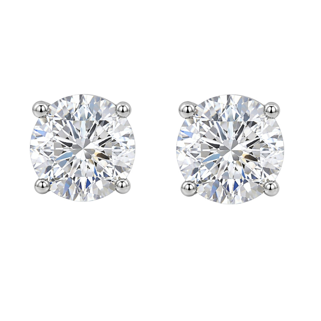 Diamonair Lab Grown Diamond (F/VS+) 5.00 carat Round cut Sterling Silver Stud Earrings - Sterling Silver | Gold over Silver