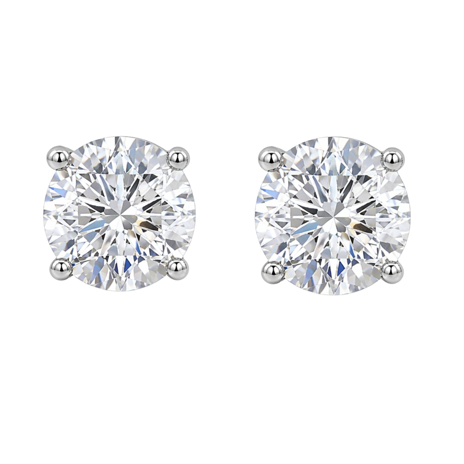 Diamonair Lab Grown Diamond (F/VS+) 5.00 carat Round cut Sterling Silver Stud Earrings - Sterling Silver | Gold over Silver