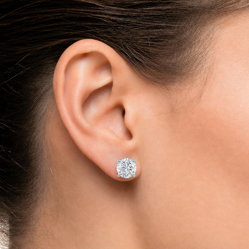 Diamonair Lab Grown Diamond (F/VS+) 5.00 carat Round cut Sterling Silver Stud Earrings - Sterling Silver | Gold over Silver