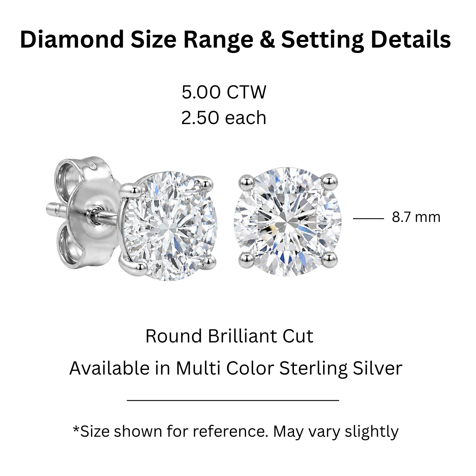 Diamonair Lab Grown Diamond (F/VS+) 5.00 carat Round cut Sterling Silver Stud Earrings - Sterling Silver | Gold over Silver