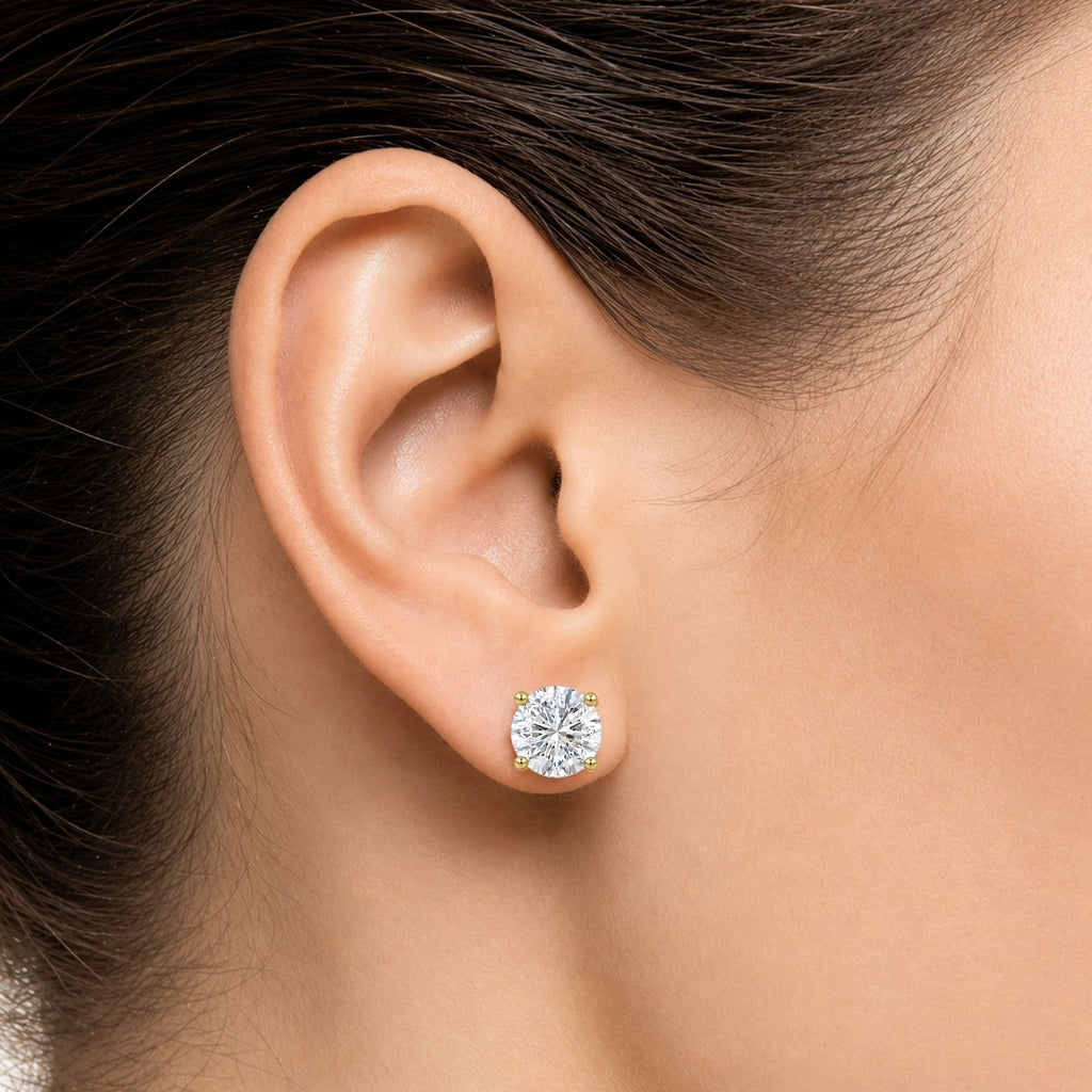 Diamonair Lab Grown Diamond (F/VS+) 5.00 carat Round cut Sterling Silver Stud Earrings - Sterling Silver | Gold over Silver