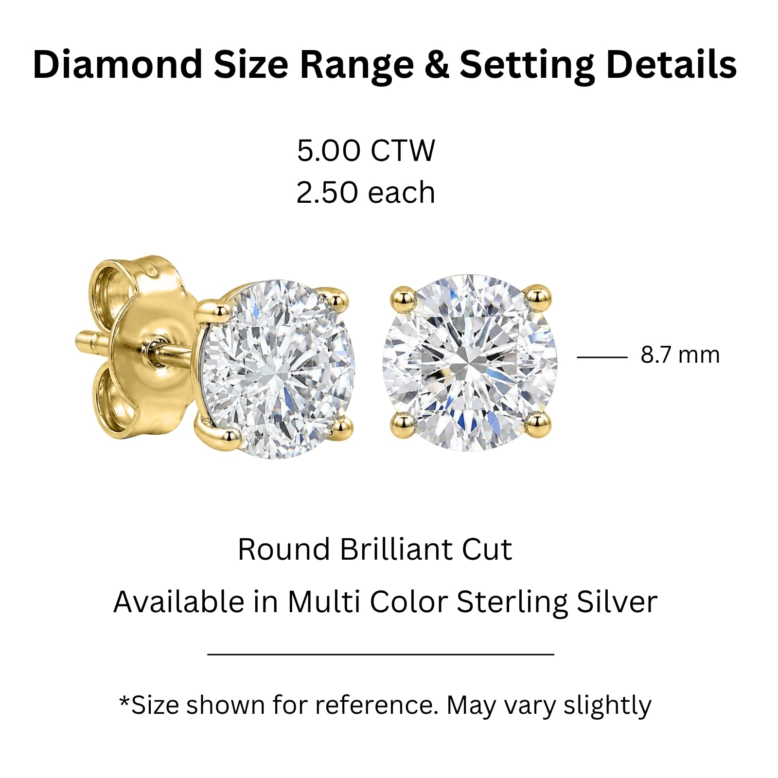 Diamonair Lab Grown Diamond (F/VS+) 5.00 carat Round cut Sterling Silver Stud Earrings - Sterling Silver | Gold over Silver