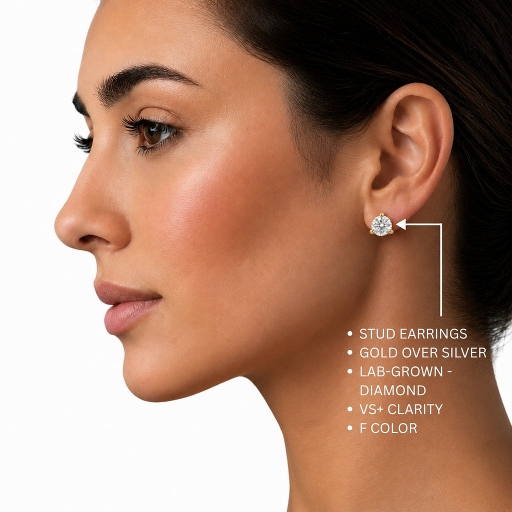 Diamonair Lab-Grown Diamond Earrings for Women | Gold over Silver | Emerald Cut | Prong, Push Back | F Color, VS+ Clarity | 2.00 Total Carat Weight | Anniversary, Wedding, Birthday Gift