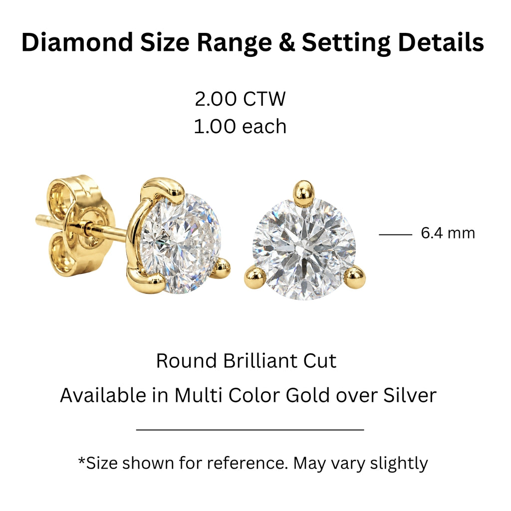 Diamonair Lab-Grown Diamond Earrings for Women | Gold over Silver | Emerald Cut | Prong, Push Back | F Color, VS+ Clarity | 2.00 Total Carat Weight | Anniversary, Wedding, Birthday Gift
